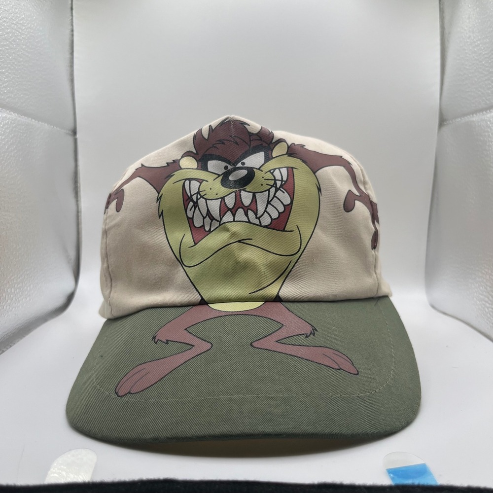 Looney Tunes Snapback Hat Mens OSFM Tan Green 1994 Taz Tasmanian Devil Vintage